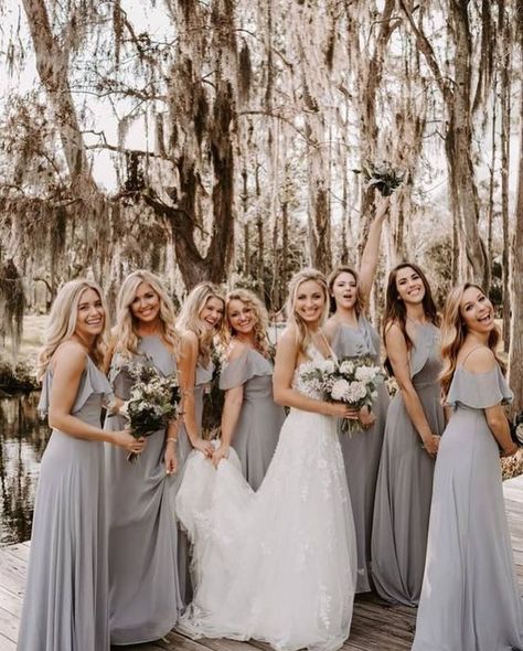 Silver Gray Bridesmaid Dresses Real Weddings | Birdy Grey Silver Grey Bridesmaid Dresses, Grey Weddings, Grey Boho, Silver Bridesmaid Dresses, Bridesmaid Dresses Under 100, Fall Bridesmaids, Fall Bridesmaid Dresses, Bridesmaid Dresses Boho, Grey Bridesmaids