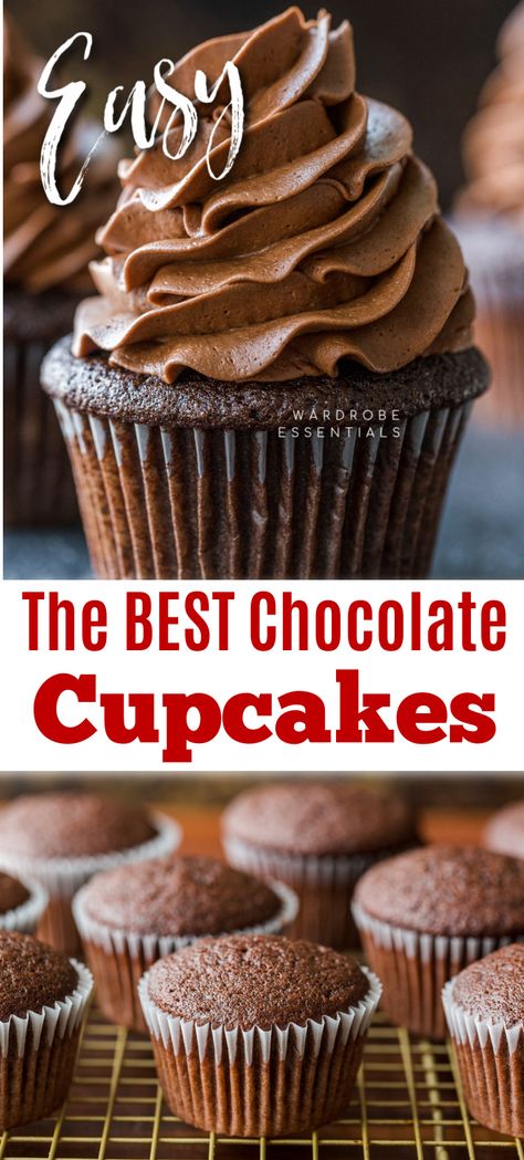 This Chocolate Cupcake recipe is easy with great results every time. A surprising ingredient makes these moist, fluffy, and super chocolatey cupcakes. I hope this Chocolate Cupcake recipe becomes a go-to favorite for you! I cranked out 8 batches of cupcakes when I was developing the recipe and I am confident these are the ultimate chocolate cupcakes. Watch the video tutorial and see how easy it is. Best Chocolate Cupcake Recipe, Best Chocolate Cupcake, Chocolate Cupcakes From Scratch, Easy Chocolate Cupcake Recipe, Gluten Free Chocolate Cake Recipe, Homemade Chocolate Cupcakes, Homemade Cupcake Recipes, Homemade Cake Recipes Chocolate, Cupcake Recipes From Scratch