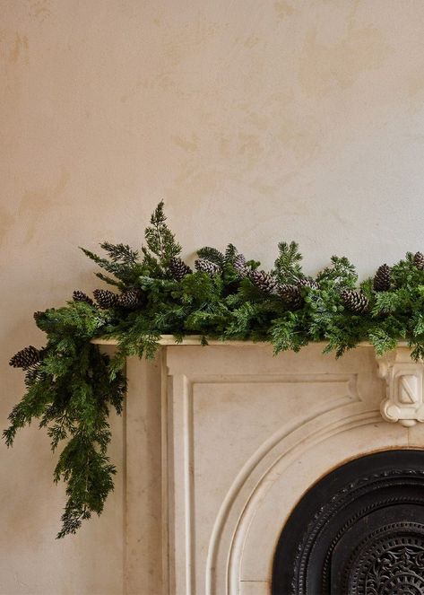 Real Touch Spruce and Pine Cone Garland - 48 | Afloral Pine Cone Garland, Christmas Colour Schemes, Mantle Garland, Faux Christmas, Norfolk Pine, Pine Garland, Eucalyptus Garland, Christmas Kitchen Decor, Greenery Garland