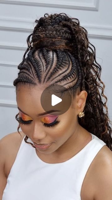 Cornrows With Curls In Back, Half Up Half Down Cornrows Braids, Braids For Adults, Braids With Curly Hair In The Back, Upstyle Braids For Black Hair, Braided Up Ponytail Hairstyles, Braided Cornrow Hairstyles Updo, Braided Ponytails For Black Women, Braids In Front Curly Hair In Back