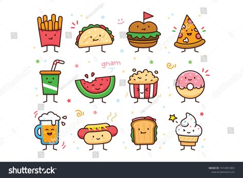 12 Cute and Sweet Vector Characters \n\nwell layered, simple to edit, CMYK, editable thickness, 100 vector\n\ngreat  #Ad , #AFFILIATE, #simple#layered#edit#editable Food Doodle, Doodle Canvas, Pizza Drawing, Arte Doodle, Food Doodles, Vector Character, Logo Illustration, 로고 디자인, Doodle Drawings