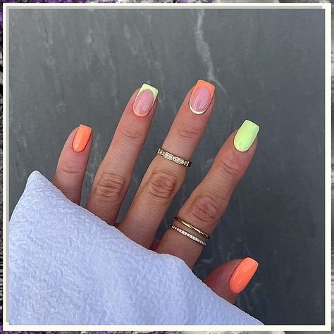 Looking to add a pop of color to your nails? Check out these 6 stunning neon nail colors ideas for a vibrant manicure! From bright pinks to bold greens, these shades will make your nails stand out. Perfect for summer or any time you want to make a statement. Get inspired with these eye-catching neon nail colors! Summer Nails Work Appropriate, Bright Nail Inspo Acrylic, Fun Mexico Nails, Multi Colored Nails Summer Bright, Colorful Bright Nails, Bright Almond Nails, Simple Summer Nails Square, Abstract Summer Nails, Nails Inspiration Simple