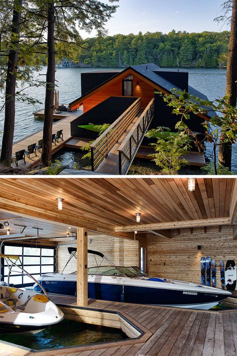 Boathouse Design, Boat Garage, Cottage Backyard, Freelance Design, Lake Dock, 3d Floor Plan, Lake Living, Boat House, Lake Cottage