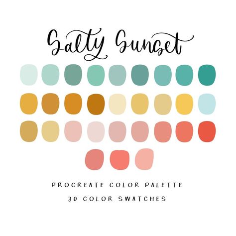 Sunset Procreate, Color Palette For Home, Color Palette Procreate, Procreate Palette, Sunset Color Palette, Procreate Color Palette, Procreate Ipad Art, Ipad Lettering, Color Palette Design