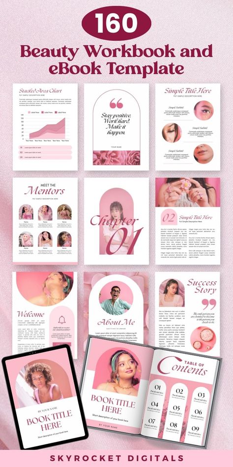 Editable beauty workbook and ebook template design. Perfect for creating your own beauty guides, workbooks, and ebooks. #beauty #ebook #template . #Coaching_Workbook #Ebook_Template_Design #Create_Aesthetic #Canva_Ebook Ebook Design Layout, Coaching Workbook, Ebook Template Design, Create Aesthetic, Lead Magnet Template, Business Ebook, Business Model Canvas, Ebook Design, Workbook Template