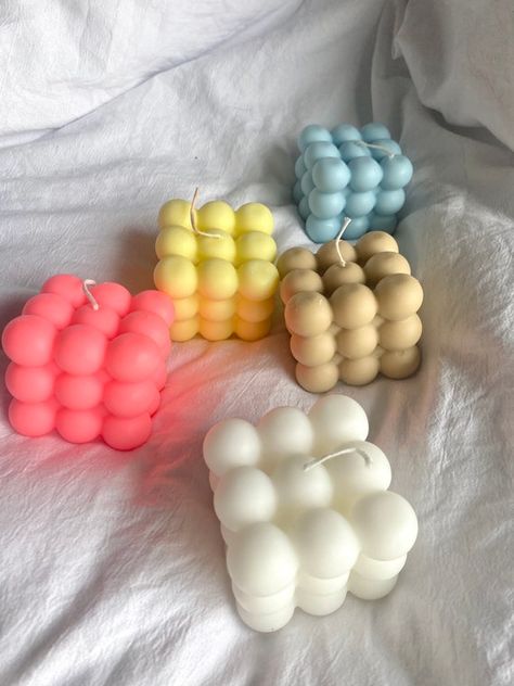 Bubble Cube Candle, Bendy Candles, Cube Candle, Twist Candle, Aesthetic Candles, Cute Candles, Vegan Candles, Candle Aesthetic, Photo Candles