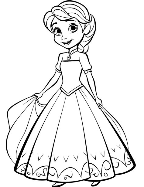 Elsa from Frozen: Elsa from Frozen wearing her iconic dress. (Free Printable Coloring Page for Kids) Elsa Printable Coloring Pages, Printable Frozen Coloring Pages, Elsa Frozen Coloring Pages, Free Frozen Coloring Pages, Elsa Coloring Pages Free Printable, Frozen Coloring Pages Free Printables, Kindergarten Coloring Pages Free, Elsa Outline, Elsa Printable