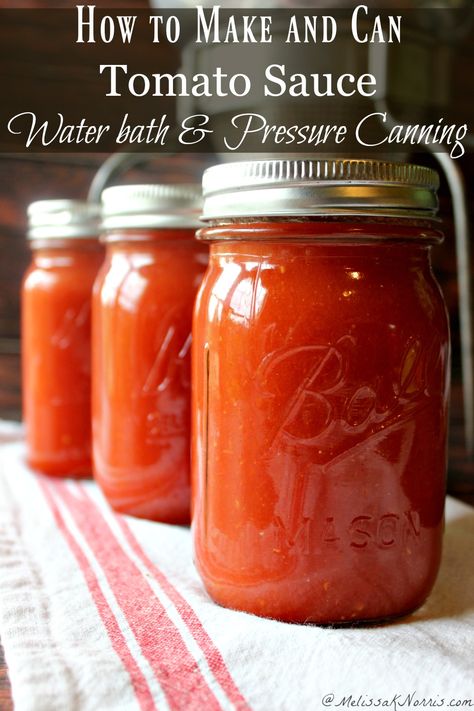 Pressure Canning Recipes, Home Canning Recipes, Canning Vegetables, Canning Food Preservation, Canned Food Storage, Canning Tips, Tomato Sauce Recipe, Homemade Tomato Sauce, Canning Tomatoes