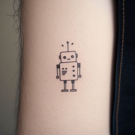 Science Minimalist Tattoo, Tech Inspired Tattoos, Robot Tattoo Ideas, Cute Robot Tattoo, Software Tattoo Ideas, Robotics Tattoo, Robot Tattoo Design, Intelligence Tattoo, Tech Tattoo Ideas