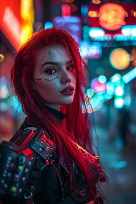 Cyberpunk Redhead, Cyberpunk Hairstyles, Cyberpunk Girl Art, Cyberpunk Look, Moodboard Photos, Aesthetic Eclectic, Korean Fashion Kpop Inspired Outfits, Cyberpunk 2020, Cyberpunk Female