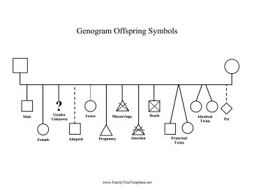 Differentiate between natural birth, adoption, and offspring with this printable genogram for family trees and pedigree charts. Free to download and print Ancestry Printables, Family Genogram, Genealogy Tree, Genealogy Ideas, Pedigree Chart, Genealogy Forms, Family Tree Project, Family Tree Genealogy, Family Tree Template