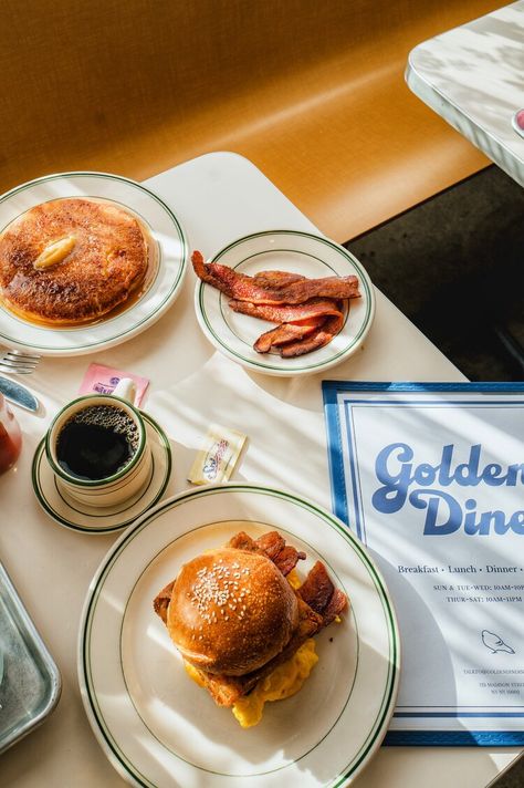 Golden Diner — This Is The Place I Was Telling You About Breakfast Shot, Breakfast Diner, Diner Aesthetic, Diner Food, Diner Menu, Breakfast Photography, Coffee Shop Photography, Breakfast Cafe, Food Photoshoot