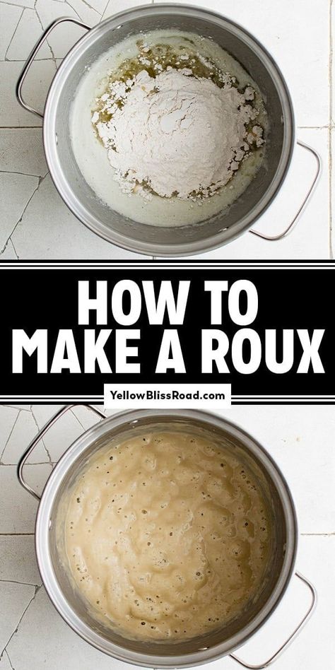 A roux, pronounced “roo”, is the key to making smooth and thick sauces and gravies. It takes only two ingredients and knowing how to make a roux is an essential cooking technique! Rue Recipe, Roux Recipe, Homemade Turkey Gravy, Creole Cooking, Kitchen Basics, Cajun Dishes, Side Dish Recipes Easy, Sausage Gravy, Cooking Basics