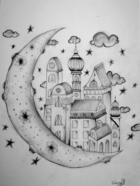 Easy pencil drawing fantasy City Drawing sketch easy Fantasy Sketches Pencil Easy, Fantasy World Drawing Easy, Fantasy City Drawing, Future Cities Drawing, Future City Drawing Ideas, Future City Drawing Easy, Moon Drawing Pencil, Easy Fantasy Drawings, Fantasy Drawings Easy