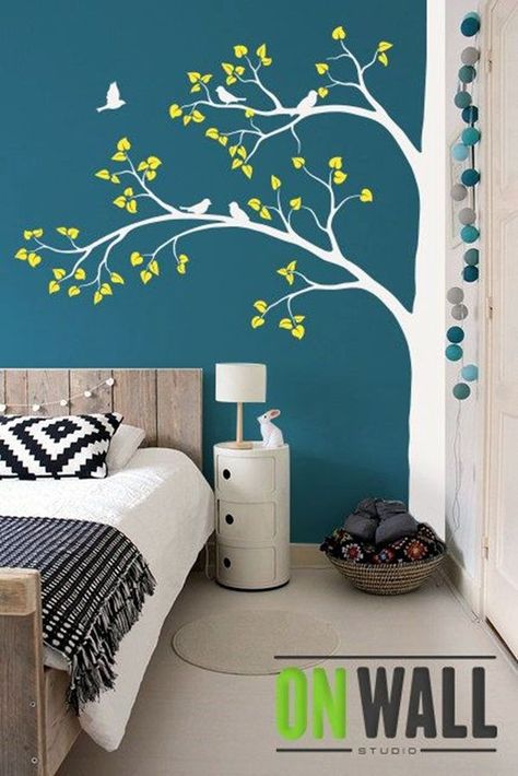 40 Elegant Wall Painting Ideas For Your Beloved Home - Bored Art Tree Wall Decal Living Room, Bedroom Paint Design, Walls Painting, Diy Wall Painting, Room Wall Painting, Wall Painting Decor, Hemma Diy, Decor Ikea, Bedroom Wall Paint