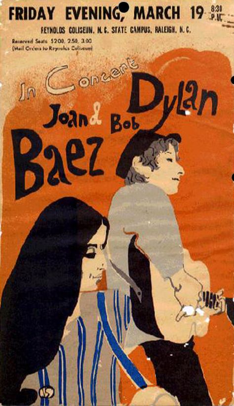 https://flic.kr/p/BUQWdJ | Reynolds Coliseum, Raleigh, North Carolina. (19th March 1965) Joan Baez Bob Dylan, Bob Dylan Poster, Mundo Hippie, Poster Rock, Vintage Concert Posters, Billy The Kid, Joan Baez, Joe Cocker, Concert Poster