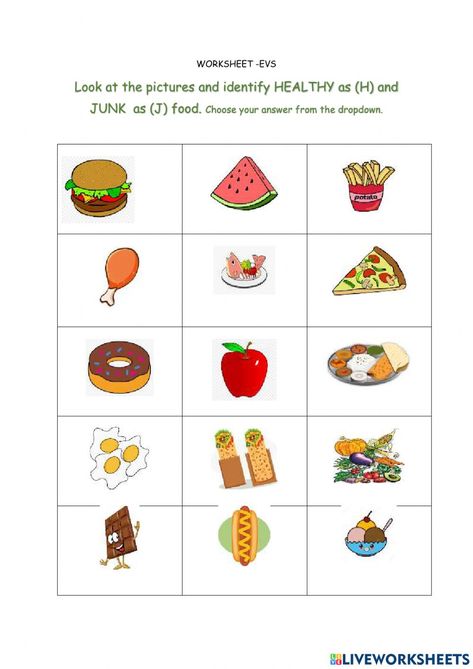 Healthy And Junk Food Worksheet, Food Activities For Kindergarten, Healthy And Unhealthy Food Worksheet, Kindergarten Worksheets Science, Activities For Kids At School, Food Worksheet, Healthy Food Activities, December Kindergarten, Life Science Activities