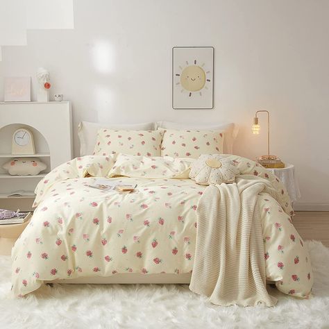 PRICES MAY VARY. ♥♥♥ Super Soft 100% Cotton Cute Strawberry Print Duvet Cover Set With Zipper Closure and Corner Ties, NO COMFORTER 🍓🍓🍓 Lovely soft 3 piece strawberry duvet cover set is made of 100% cotton fabric, breathable, comfortable, incredibly soft and skin-friendly. Perfect for all seasons use. 🍓🍓🍓 Full Queen Size bedding sets come with 1 Queen Duvet Cover 90"x90" and 2 Pillow Shams 20"x26". ★No Comforter or Fitted Sheet★ 🍓🍓🍓 Kawaii Bed Set Cute strawberry Duvet Cover Set with Ch Strawberry Duvet, Strawberry Bedding, Princess Room Decor, Lace Bedding Set, Flower Duvet Cover, Duvet Cover Queen, Teen Girl Room Decor, Girls Bedding Sets, Cute Bedding