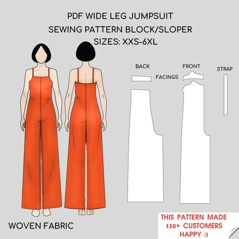 Cami Jumpsuit /Bodysuit/Playsuit PDF Sewing Pattern with Wide Leg - Block Sizes XS-6XL - Instant Download Sewing Patterns For Jumpsuits, Sewing Suits For Women, Simple Jumpsuit Pattern, Easy Sewing Projects For Beginners Clothes Women, Easy Diy Jumpsuit, Office Wear Sewing Patterns, Matchy Matchy Sewing Club, Sewing Romper Pattern Women, Sewing Ideas For Beginners Clothes