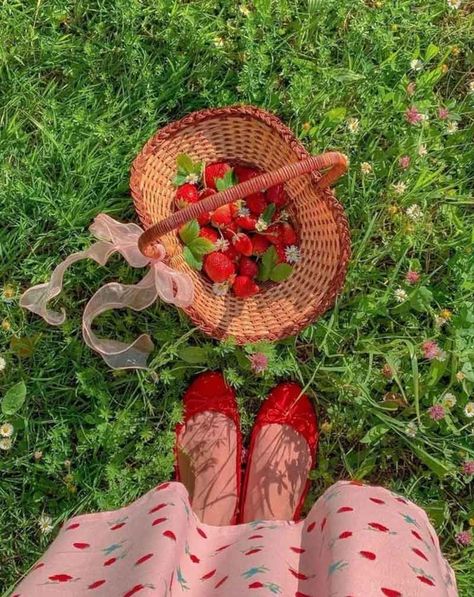 Strawberry Picking Pictures, Cottagecore Lifestyle, Strawberry Picking, Cottagecore Style, Cottage Core Aesthetic, Red Strawberry, Cottagecore Aesthetic, Spring Aesthetic, + Core + Aesthetic