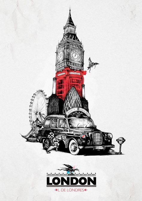 London Poster by Nacho Gallego London Artwork, London Drawing, London Illustration, London Theme, London Wallpaper, Fotografi Kota, London Poster, London Tattoo, Collage Design