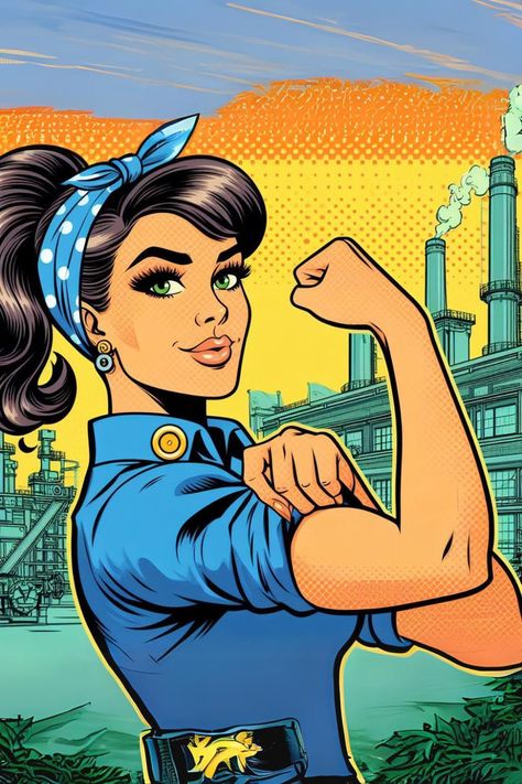 #Digitalart#popart#girl#factorygirl#wecandoit Pop Art Women, Pop Art Illustration, Gym Girl, Pop Art Comic, The Factory, We Can Do It, Vintage Comics, Retro Art, Art Drawings Sketches