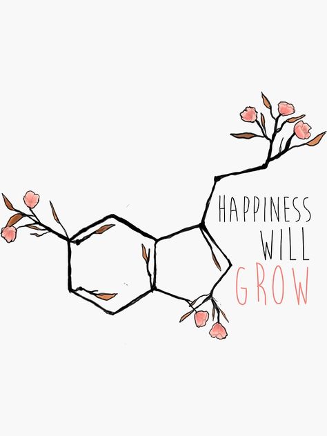 "serotonin flowers" Sticker by cherubichoney | Redbubble Serotonin Tattoo, Molecule Art, Pharmacy Art, Chemistry Art, Molecule Tattoo, Soyut Sanat Tabloları, Buku Skrap, Pola Sulam, Mini Tattoos