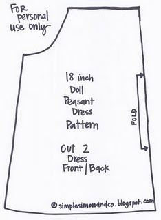 doll dress pattern-- tutorial instructions are in a scribd doc (and archived so not free) but pattern is still printable Peasant Dress Pattern, American Girl Dress Pattern, Peasant Dress Patterns, American Girl Dress, Girls Clothes Patterns, American Girl Patterns, American Girl Doll Crafts, Doll Clothes Patterns Free, American Girl Doll Patterns