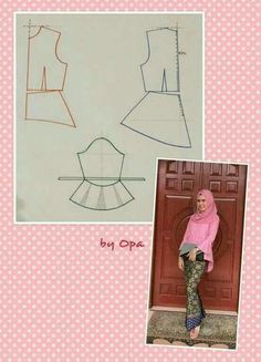 Kebaya Peplum, Pola Kebaya, Pola Blus, Projek Menjahit, Trendy Sewing, Fashion Vocabulary, Blouse Pattern Sewing, Sewing Design, Fashion Sewing Pattern