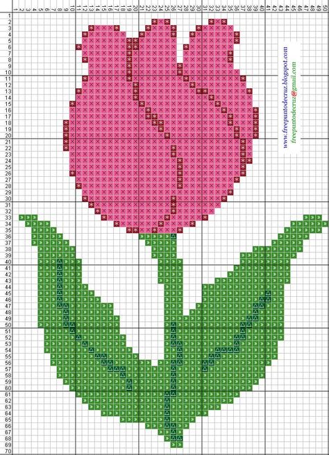 Tulipan - Punto de cruz 123 Cross Stitch, Hello Kitty Crochet, Floral Cross Stitch Pattern, Pixel Crochet, Pola Kristik, Cross Stitch Baby, Floral Cross Stitch, Cross Stitch Rose, Canvas Crafts