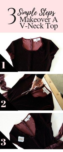 Sew a V Neck refashion tutorials. How to change the neckline of a top from a scoop neck to a v neckline quick and easy DIY refashion. #refashion #upcycle #sewing How To Change The Neckline Of A Dress, Change Neckline Of Dress Diy, Change Neckline Of Tshirt, Diy Deep V Neck Shirt, Round Neck To V Neck Diy, How To Make A Round Neck Into A V Neck, How To Make V Neck Shirt Neckline, How To Make A Crew Neck Into A V Neck, How To Change A Round Neck To A V Neck