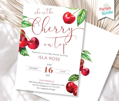 Top Baby Shower Themes, Fruit Baby, Baby Shower Theme Decorations, Cherry Baby, Summer Baby Shower, Baby Shower Invitaciones, Theme Template, Brunch Invitations, Fiesta Baby Shower