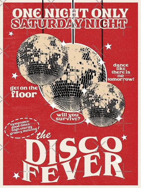 "Red Retro Disco Night" Poster for Sale by Tiso Boiteto Red Room Poster, Disco Vintage Aesthetic, Classic Retro Aesthetic, Cool Concert Posters, Vintage Posters Collage, Retro Bar Poster, Poster Prints For Bedroom, Disco Aesthetic Poster, Event Poster Aesthetic