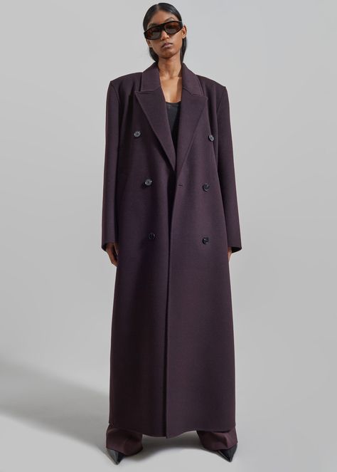 Gaia Double Breasted Coat - Dark Plum Long Coat Street Style, Denim Suit, The Frankie Shop, Long Wool Coat, Frankie Shop, Maxi Coat, Paris Woman, Long Blazer, Oversized Coat