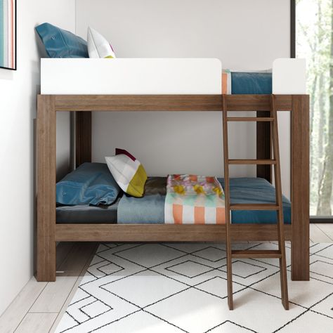 Viv + Rae Kinner Kids Twin Over Twin Bunk Bed & Reviews | Wayfair Wood Twin Bed, Solid Wood Bunk Beds, Modern Bunk Beds, Twin Over Twin Bunk Bed, Solid Wood Bed Frame, Bottom Bunk, Full Bunk Bed, Wood Bunk Beds, Twin Bunk Bed