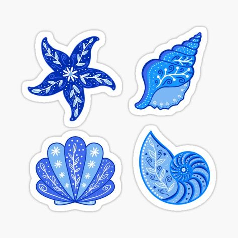 Aesthetic Stickers Blue, Blue Stickers Aesthetic Printable, Beach Stickers Aesthetic, Summer Stickers Printable, Seashell Sticker, Beachy Stickers, Bohemian Stickers, Sea Stickers, Sea Decoration