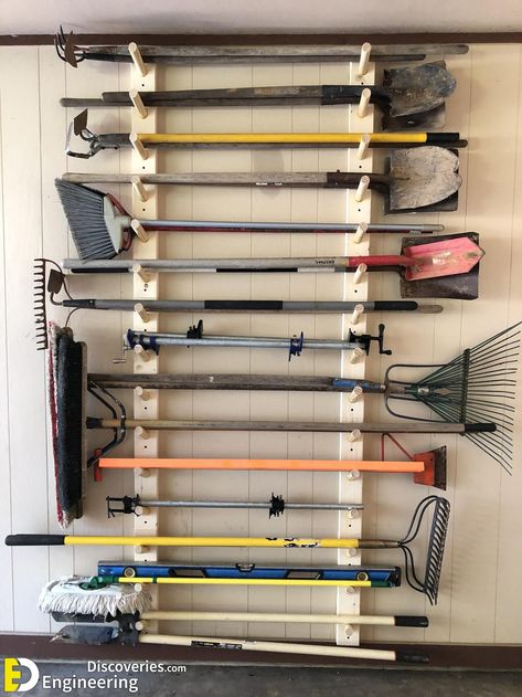 [CommissionsEarned] Small Garage Storage Ideas You Can Diy - Engineering Discoveries #schuuropruimengarageorganization Yard Tool Storage Ideas, Yard Tool Storage, Officine In Garage, Koti Diy, Garage Organisation, Storage Shed Organization, Garage Atelier, Diy Rangement, Shed Organization