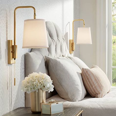 Bedroom Sconces Bedside, Plug In Wall Lamp, Bedside Wall Lights, White Light Fixture, Wall Lamp Design, Wall Lights Bedroom, Wall Sconces Bedroom, Sconces Bedroom, Bedroom Lamps