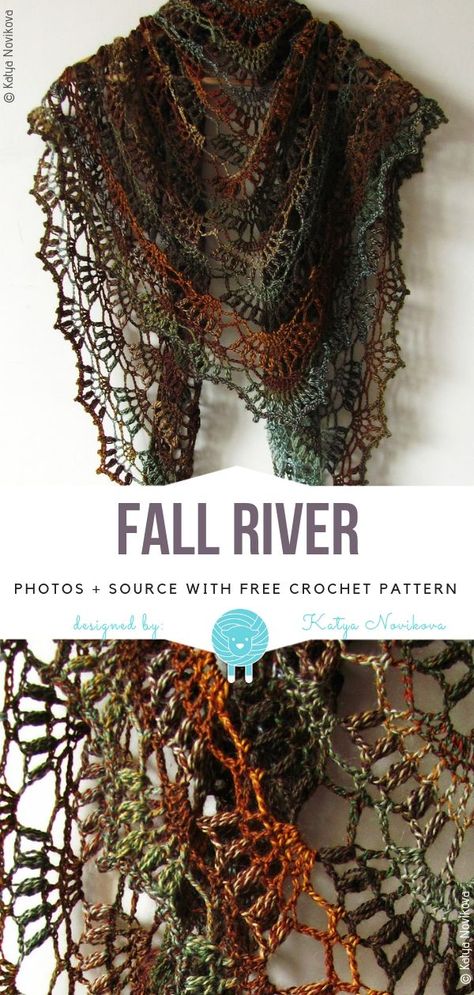 Fall River Shawl, Crochet Shawl Free, Crochet Lace Shawl, Earthy Hues, Crochet Shawl Pattern Free, Crochet Shawls And Wraps, Fall River, Her Closet, Shawl Patterns