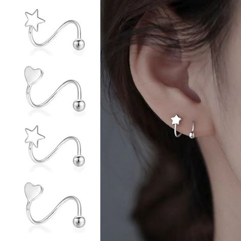 Star Piercing Ear, Minimalistic Ear Piercings, Silver Minimalist Earrings, Star Piercing, Goddess Of Fortune, Simplistic Jewelry, Minimalist Ear Piercings, Small Silver Earrings, Simple Silver Earrings