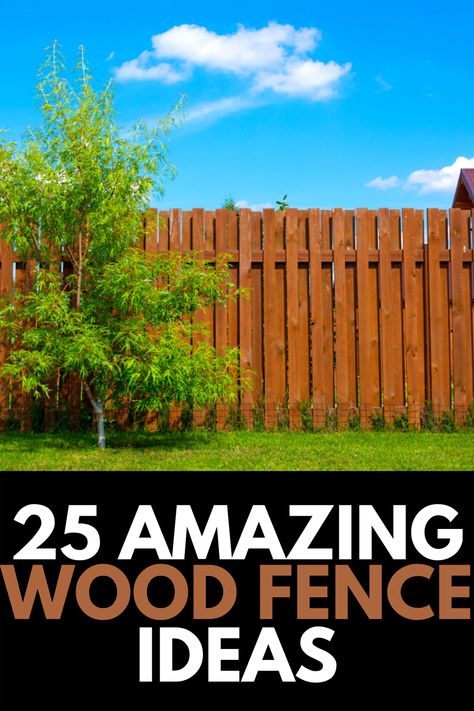 Wooden fences not only look beautiful but provide homeowners with privacy and a row of protection from the outside! Here, we review the 25 best wood fence ideas to inspire you for your next project! Read more at OwnTheYard.com! Wood Fence And Gate Ideas, Wood Fencing Ideas Privacy, Wooden Fence Privacy Ideas, Fence Design Backyard, Privacy Fencing Around Pool, Wooden Fencing Ideas Backyards, Wooden Fencing Ideas Front Yards, Home Fence Ideas Wood, Simple Wooden Fence Ideas