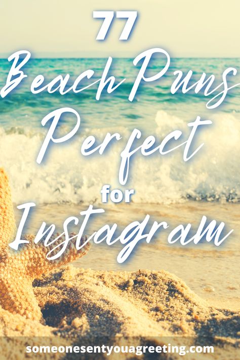 Use these beach puns and quotes for your Instagram captions and show everyone what an awesome time you're having at the beach | #beach #puns #instagramcaptions #instagram #quotes Funny Beach Sayings, Funny Beach Captions, Sun Puns, Beachy Sayings, Beach Quotes Instagram, Nautical Sayings, Beach Love Quotes, Ocean Puns, Shops Designs