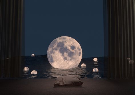 Reverie on Behance Dreamscape Architecture, Stage Set, Foto Art, Stage Design, Day And Night, Visual Artist, 3d Design, Full Moon, Installation Art