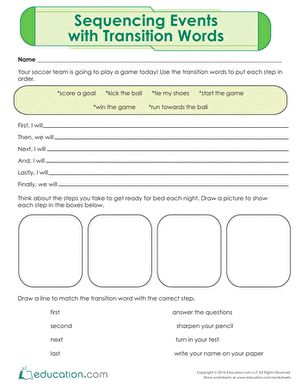 Sequencing Events with Transition Words | Worksheet | Education.com Transition Words Worksheet, Vocabulary Games For Kids, Sequencing Events, Digital Learning Classroom, Words Worksheet, Improve Writing, Ice Candy, Transition Words, Sequence Of Events