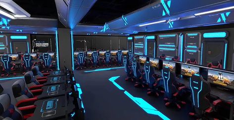 E-Blue | Turnkey Solutions Esports Stadium Setup | Internet Cyber Café Gaming Center Design, Gaming Cafe Design, Internet Cafe Interior, Internet Cafe Design, Gaming Cafe, Teen Game Rooms, Future Technology Concept, Gaming Lounge, Gaming Center