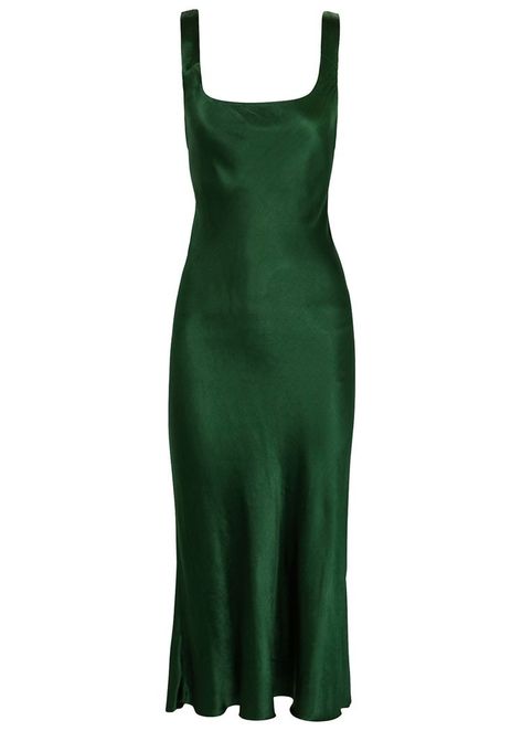 Character Closet, Basic Closet, Green Satin Dress, Grad Dresses, Harvey Nichols, Satin Midi Dress, Satin Slip, Satin Slip Dress, Green Satin