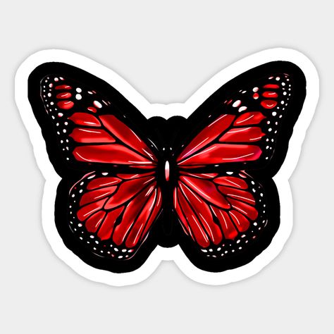 Red Butterfly Sticker, Pink And Red Stickers, Red Printable Stickers, Red Stickers Printable, Red Stickers Aesthetic Printable, Black And Red Stickers, Stickers To Print Out, Beachy Stickers, Red Black Butterfly