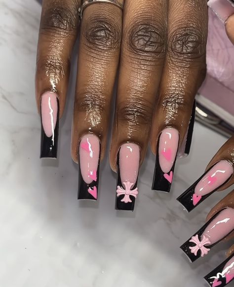 Toes Ideas, Black Acrylic Nails, Punk Nails, Colored Acrylic Nails, Simple Acrylic Nails, Classy Acrylic Nails, Long Acrylic Nails Coffin, Acrylic Nails Coffin Pink, Unique Acrylic Nails