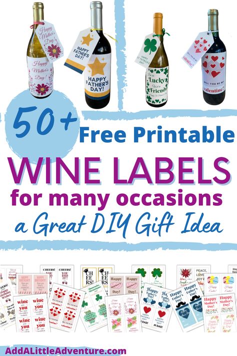 50+ Free Printable Wine Labels for Many Occasions - a Great DIY Gift Idea Printable Bottle Labels Free, Diy Wine Labels Printables, Champagne Labels Printable Free, Wine Bottle Labels Printable Free, Funny Christmas Wine Labels, How To Make Labels For Jars, Christmas Wine Labels Printable Free, Wine Bottle Tags Template Free Printable, Cricut Wine Labels