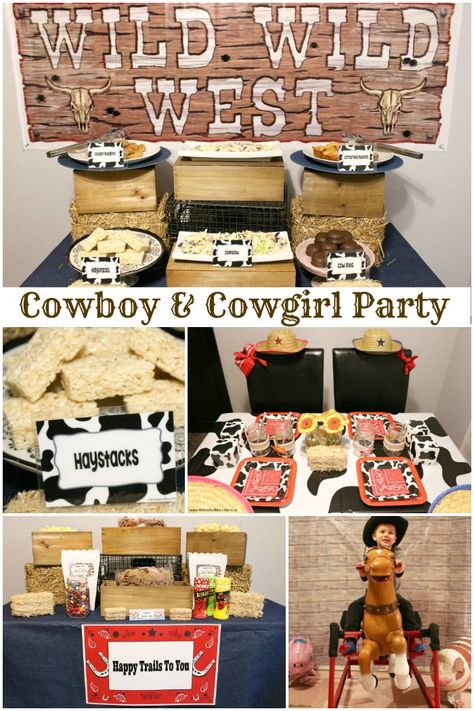 Table Decor For Western Party, Rodeo Themed 1st Birthday Snacks, Three Year Old Cowboy Party, Wild West Food Ideas Western Theme, Cowboy Theme Appetizers, Western Party Finger Food, Cowboy Birthday Party Food Ideas, Rodeo Themed Party Favors, Cowboy Party Snack Ideas